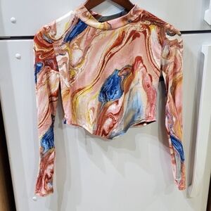 Abstract Marble Print Long Sleeve Top